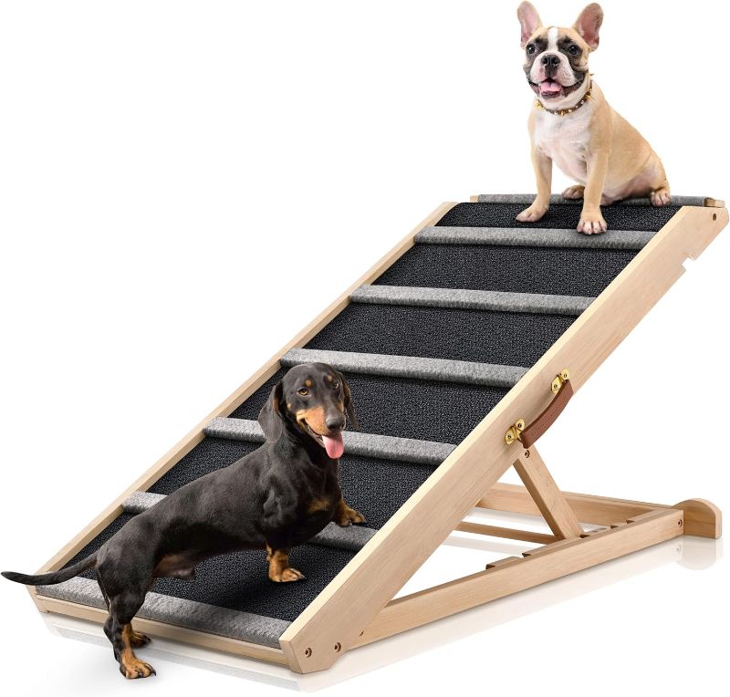 Photo 1 of Dog Ramp for Bed - Extra Wide - Excellent Traction, Pet Ramp for Small Large Dogs to Get on Couch Car, Non-Slip Rubber Surface, 17’’W, Hold up to 200lb, Adjustable, Foldable (200LBS)
