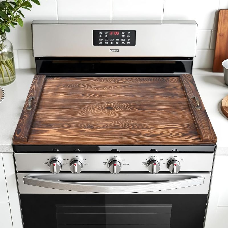 Photo 1 of TUAJYUJ Noodle Board Stove Cover - Wooden Stove Top Cover for Gas & Electric Burners, 22x30 Inch Pine Wood Counter Protector, Heat Resistant Serving Tray, Farmhouse Kitchen Decor - Durable