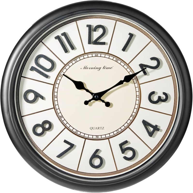Photo 1 of 16 Inch Wall Clock, Round with 3D Numerals, Large Clock Wall Decor, Battery Operated, Modern Decor for Home, Office, and Living Room
