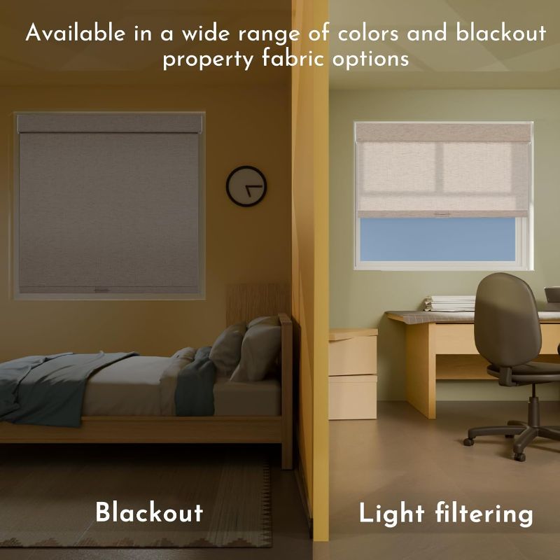 Photo 1 of Persilux Blackout Roller Shades for Window Blinds,Cordless,Linen Fabric,Thermal Insulated Fabric UV Protection Shades for Home,Office,Bedroom,Door,Blackout-Beige,34 1/2" W X 72" H
