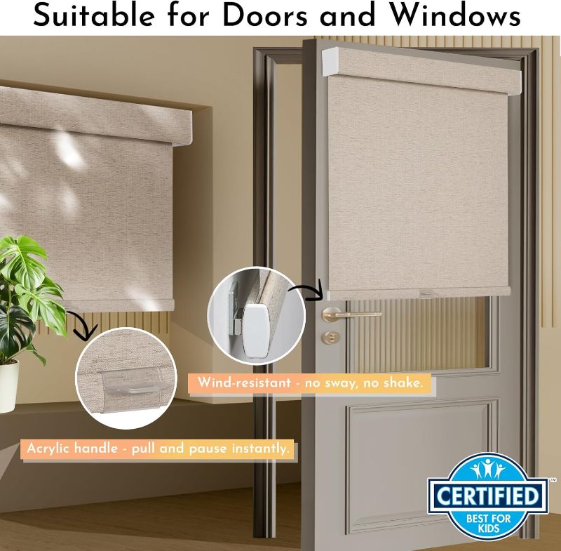 Photo 1 of Persilux Blackout Roller Shades for Window Blinds,Cordless,Linen Fabric,Thermal Insulated Fabric UV Protection Shades for Home,Office,Bedroom,Door,Blackout-Beige,31" W X 72" H
