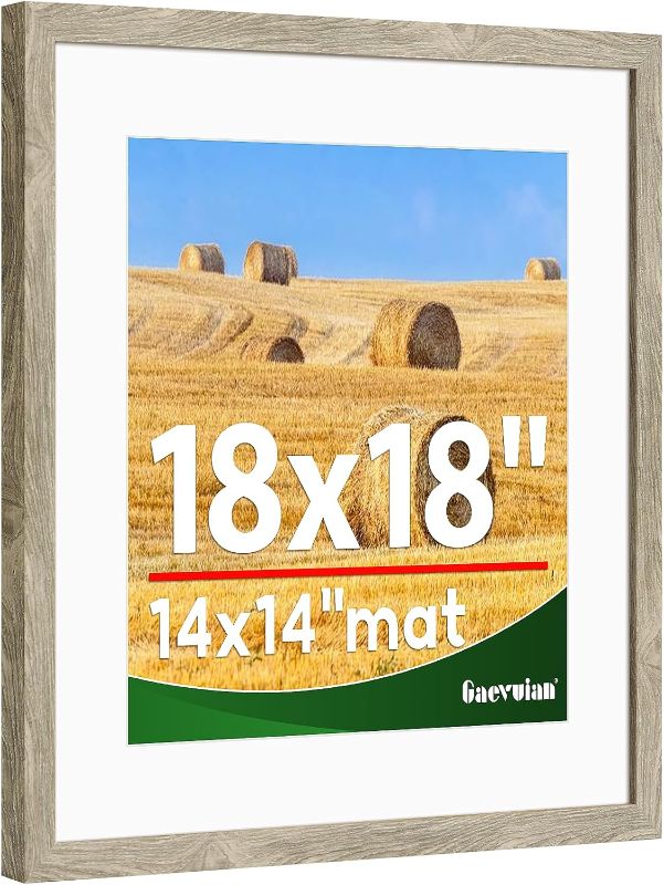 Photo 1 of 18x18 frame,Distressed Farmhouse Wood Pattern 18x18 picture frame Display 14x14 with mat,Display with Plexiglass,Horizontal and Vertical square frame18x18,Wall Mount Décor,Light Wood Grain,1Pack

