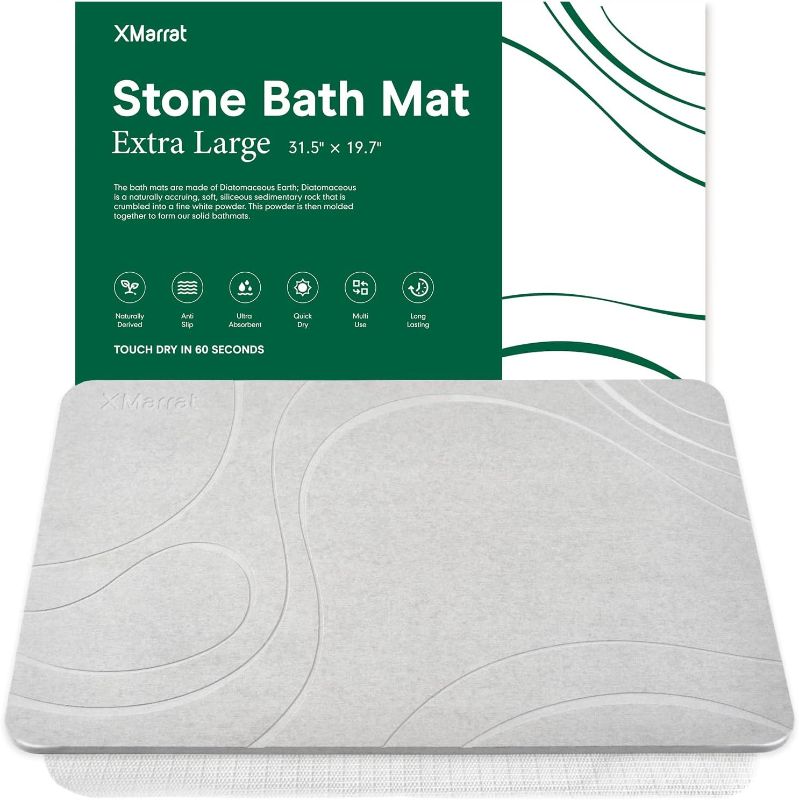 Photo 1 of Stone Bath Mat Diatomaceous Earth Bath Mat Diatomite Stone for Bathroom Light Gray 31.5" x 19.7"