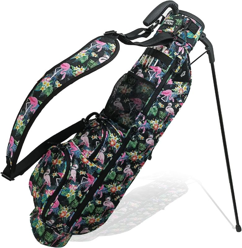Photo 1 of Sunday Golf Bag with 3-Point Strap & Stand – Lightweight Carry Bag with Cooler Pocket, Dual Valuables Pouches, Magnetic Tool Holder – Holds 5-6 Clubs for Par 3, Walking & Travel

