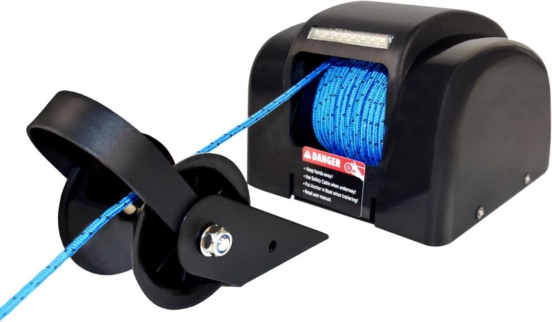 Photo 1 of 45 LBS Electric Boat Anchor Winch, Saltwater Electric Anchor Winch w/Wireless Remote Control & 98.42ft of Pre-Wound Anchor Rope 12V Marine Windlass Anchor Winch,Black
