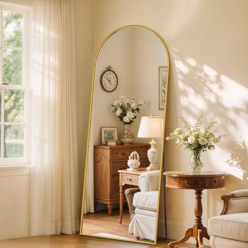 Photo 1 of Full Length Mirror, 58" x 18" Arched Full Body Mirror Standing Large Floor Mirrors for Bedroom Bathroom Living Room Gold
