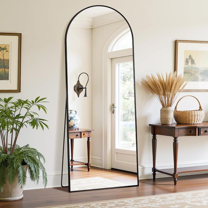 Photo 1 of Full Length Mirror, 58"x21" Oversized Floor Mirror Freestanding, Full Body Mirror Floor Standing Mirrors with Stand, Hanging Mounted Mirrors for Bedroom Living Room, Gold, Arched Style

