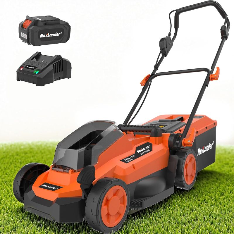 Photo 1 of Maxlander Lawn Mowers, 13 Inch Electric Lawn Mower Cordless, 20V 2-in-1 Battery Powered Lawn Mower with Brushless Motor, 5-Position Height Adjustment, 