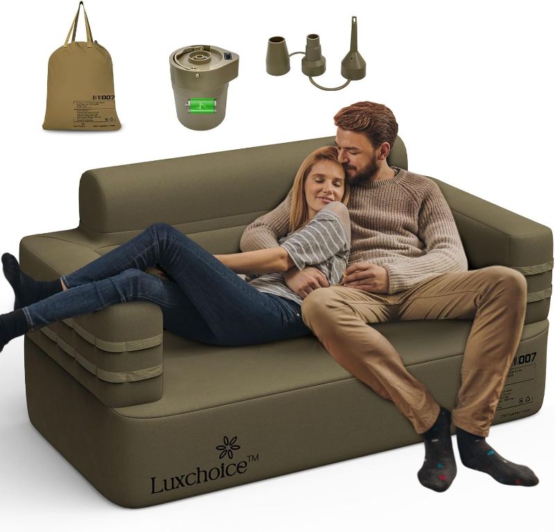 Photo 1 of Inflatable Couch Multifunctional Durable Inflatable Sofa with Built in Pump Inflatable Furniture Portable Blow Up Couch for Camping Backyard Outdoor Glamping Inflatable Chair Movie Loveseat
