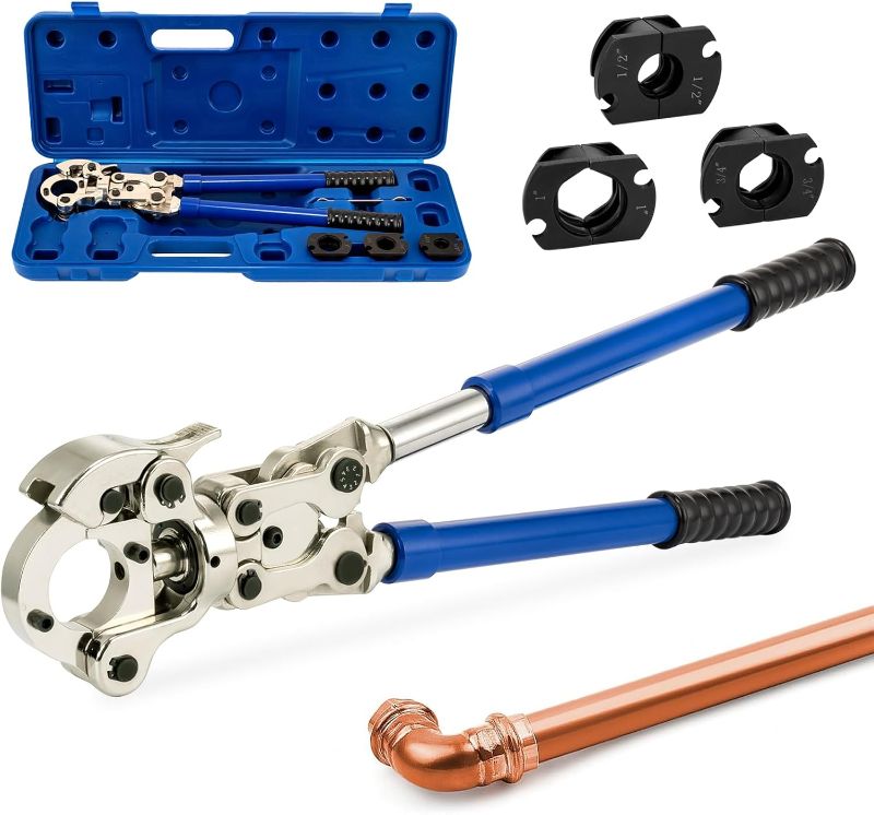 Photo 1 of Propress Tool for Copper Pipe – Copper Pipe Crimping Tool with 1/2", 3/4", 1" Jaws, Pressing Pliers Compatible with Viega and ProPress Fittings
