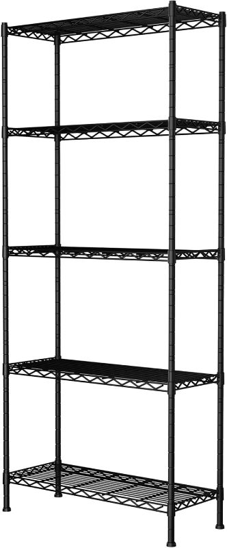 Photo 1 of GIOTORENT 5-Wire Shelving Storage Garage Organizer, Adjustable Metal Shelf Wire Shelving Unit Rack for Laundry Bathroom Kitchen Storage, Pantry Closet Shelves, Matt Black