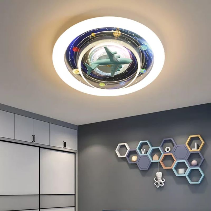 Photo 1 of Skyblaze Planet Ceiling Light Fixtures, Kids Room Space Ceiling Light with Clear Acrylic Shade, Modern LED Round Ceiling Lamp for Kid's Bedroom Nursery
