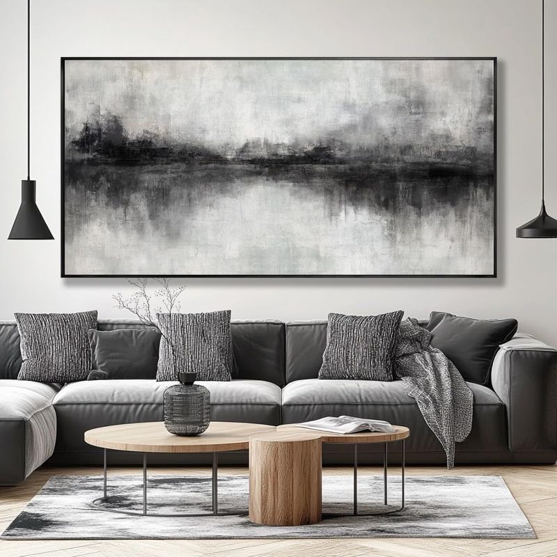 Photo 1 of Black Art Wall Decor for Office Framed Abstract Canvas Prints 24"x48" Wall Art Dining Room Modern Bedroom Pictures Wall Decor
