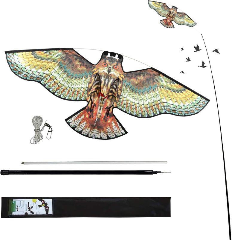 Photo 1 of Bird Hawk Flying Kite with Pole Crop Protector Bird Scare Flying Kite with 4m Pole Has The Effect of Scaring Birds
