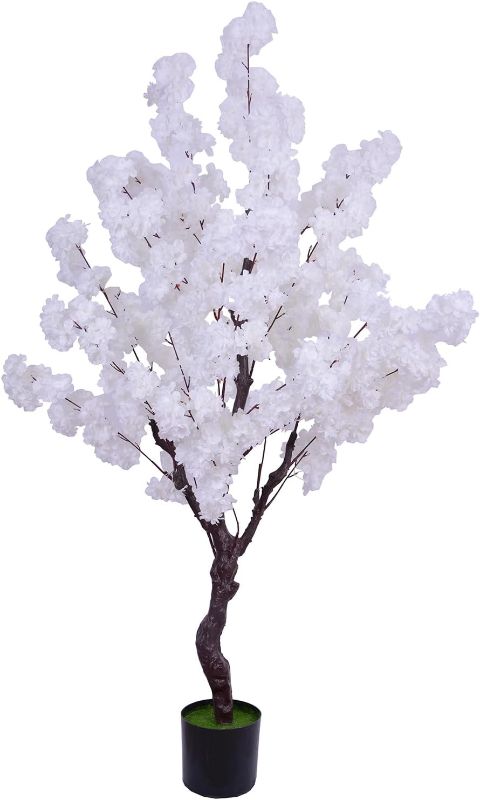 Photo 1 of Artificial Cherry Blossom Tree 5.3ft, Faux Cherry Blossom Tree Fake White Cherry Tree for Wedding Office Home Living Room House Indoor Outdoor Decor
