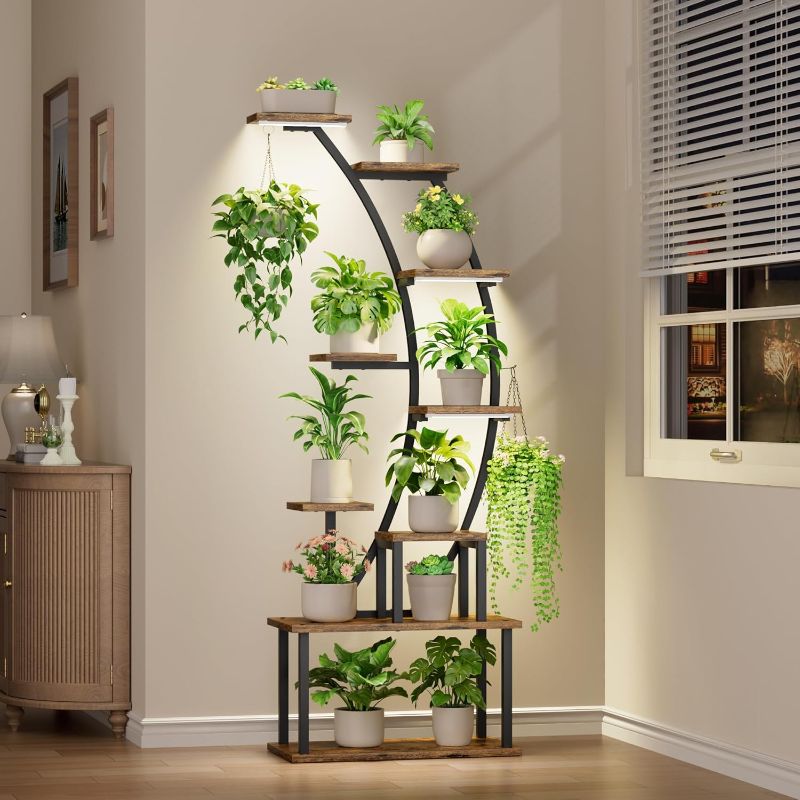 Photo 1 of BACEKOLL Plant Stand Indoor with Grow Lights, 9 Tiered Metal Plant Shelf, 63" Tall Plant Stand for Indoor Plants Multiple, Large Plant Rack Display Shelves, Corner Plant Holder for Home, Patio (White)