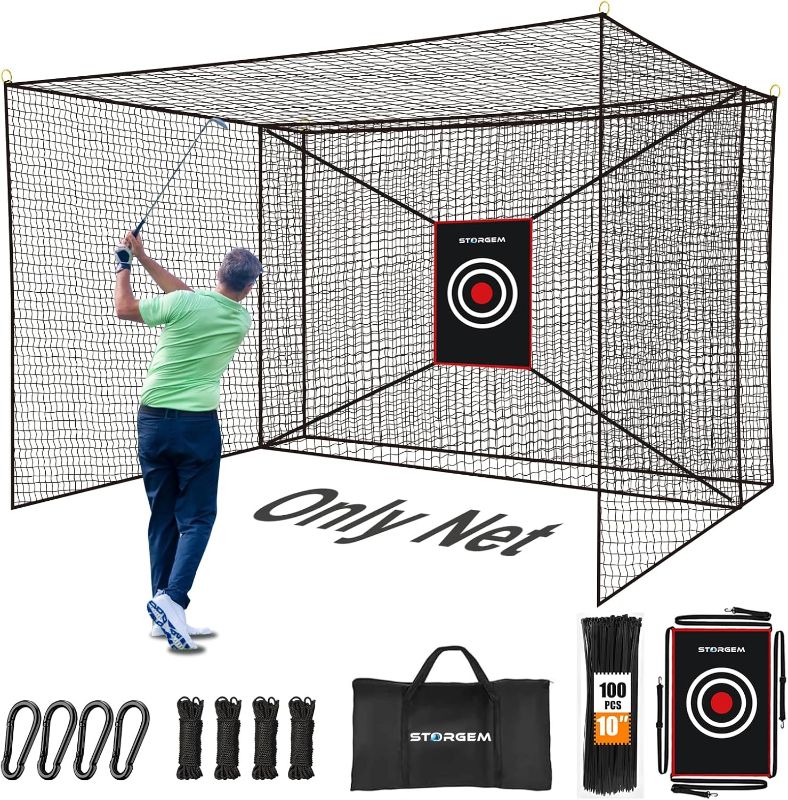 Photo 1 of Storgem Golf Batting Cage Net with Extra Striking Net, Net Only, Heavy Duty Golf Hitting Practice Net, Backyard Batting Cage for Sports Training
