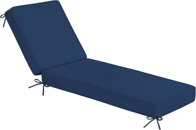Photo 1 of Sundale Outdoor Olefin Chaise Lounge Cushion, Water-Resistant Patio Lounge Chair Cushion, Thick Lounger Pad with 8 Straps Dark Blue, 80 x 26 x 4 Inches

