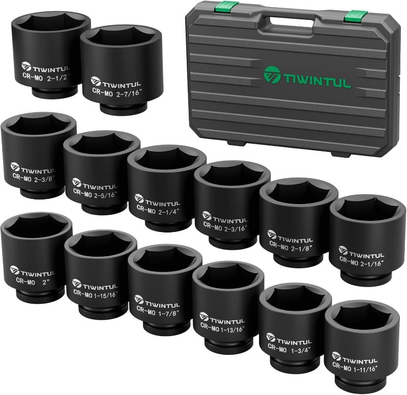 Photo 1 of 3/4” Drive Impact Socket Set, 14 Pieces Jumbo Impact Socket Set, SAE Sizes (1-11/16” to 2-1/2”), 6-Point, CR-MO Steel Large Impact Sockets with Storage Case for Truck, Railroad, Bridge
