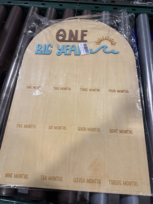 Photo 1 of The Big One surf One Year Old Photo Board - My First Year Photo Display Wood Board, Wave Theme Monthly Milestone Photo Board, the Big One 1st Birthday Decoration, 12 Months Photo Frame
