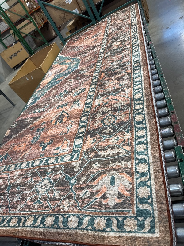 Photo 1 of Lahome Boho Tribal 9x12 Area Rugs for Living Room, 9 x 12 Washable Rug for Bedroom Aesthetic, Large Oriental Vintage Soft Dining Room Carpet for Under Table Playroom (Rust/Dull Teal,9x12ft)
