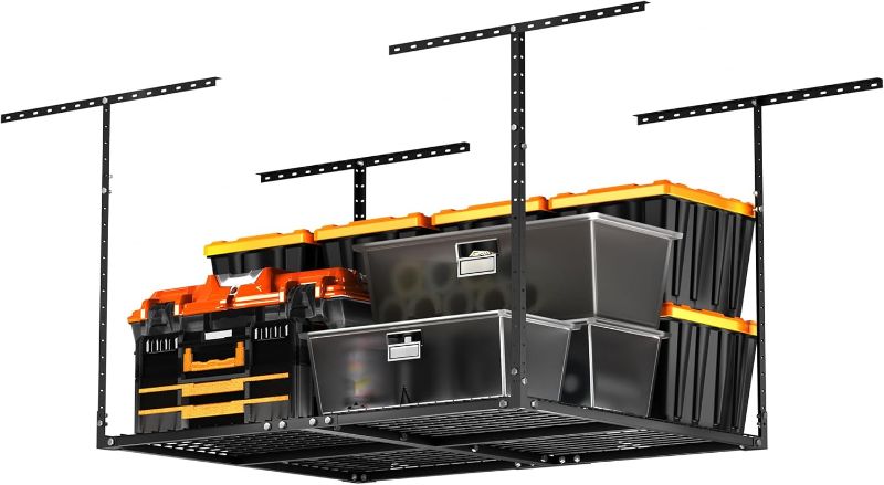 Photo 1 of 3 x 4FT Overhead Garage Storage Rack, Adjustable Ceiling Storage Racks, Garage Shelving Heavy Duty Storage Organizer System, 400lbs Weight Capacity (Black)
