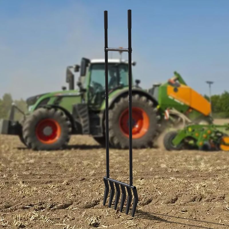 Photo 1 of 6 Steel Tines 20 in Wide BroadFork Garden Tool, 52 inch Heigh Durable Handles, Ergonomic U-Shaped Design, Black Hand Tiller Broad Fork Great for Farm and Garden, Digging Crushing Aerate Soil
