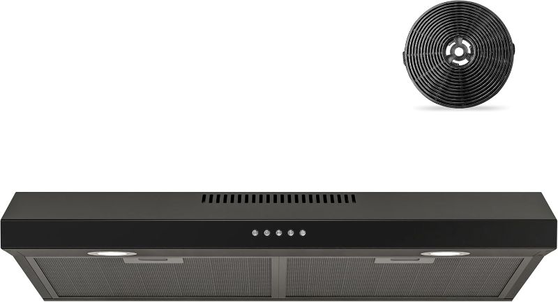 Photo 1 of FIREGAS Black Range Hood 30 Inch Under Cabinet, Ducted/Ductless Convertible Kitchen Hood, 300 CFM, 3 Speed Exhaust Fan, Brushless DC Motor, Stove Hood Vents for Kitchen with LED Lights
