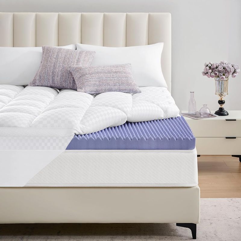 Photo 1 of downluxe 4 Inch Queen Memory Foam Mattress Topper Pro Dual Layer 2 Inch Cooling Gel Egg Crate Memory Foam Plus 2 Inch Pillow Top Medium Firm with Deep Pocket
