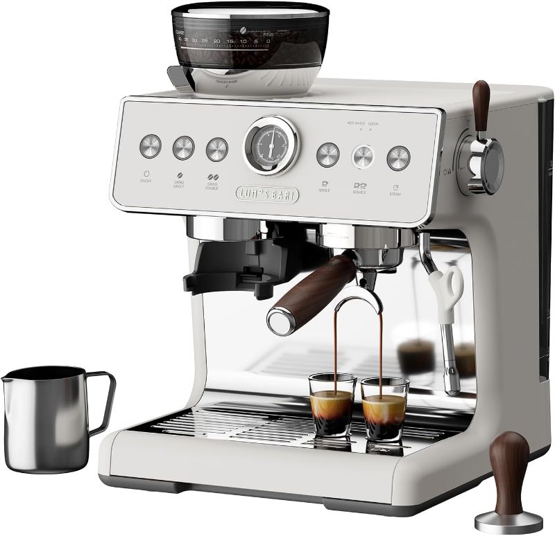 Photo 1 of Espresso Machine with Grinder, 20 Bar Espresso Machine with Milk Frother, Expresso Coffee Machines for Home, Professional Espresso Maker, Cappuccino & Latte Machine for Home (White)
