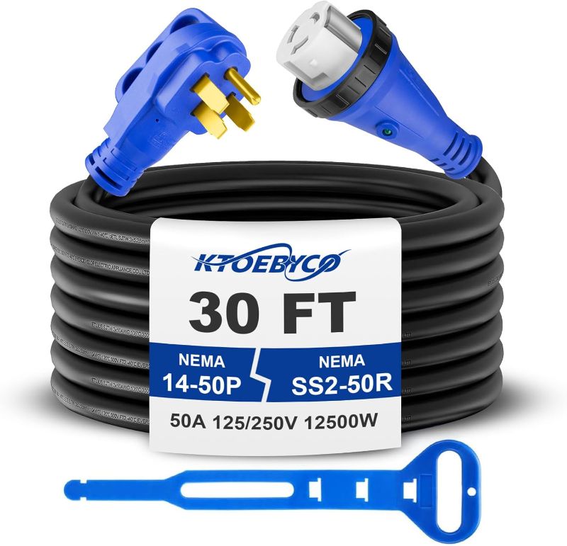 Photo 1 of 50 Amp 30FT RV Extension Cord, ETL Listed Heavy Duty Copper NEMA 14-50P to SS2-50R Power Cord with Twist Lock and Polarity Indicator
