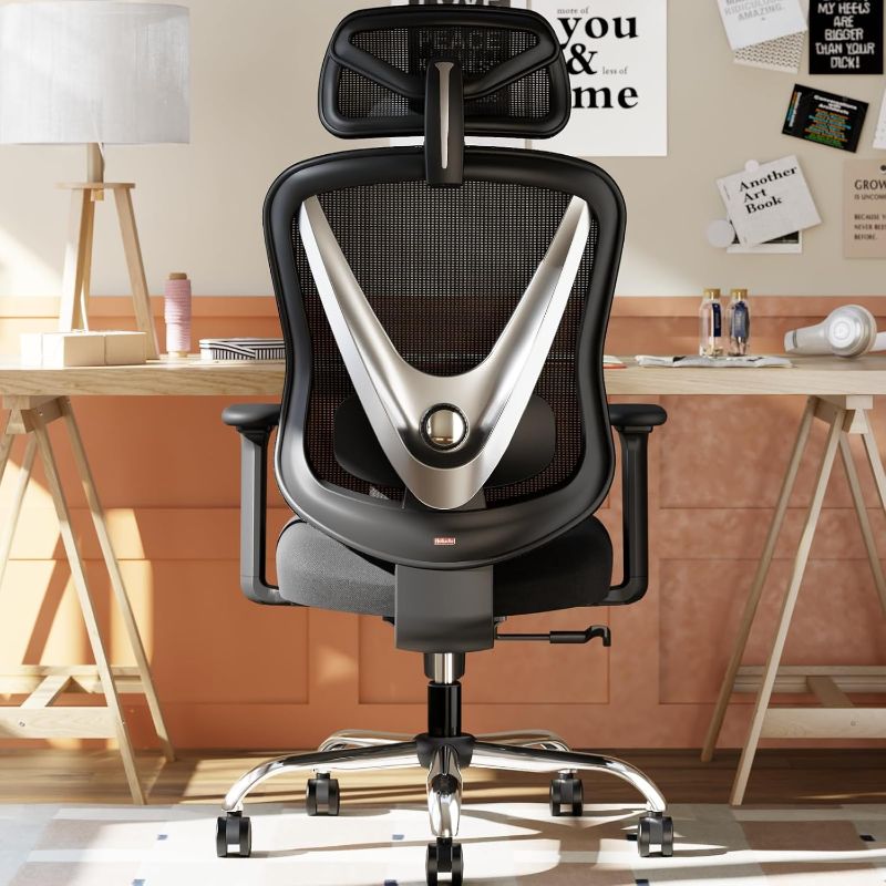 Photo 1 of Ergonomic Mesh Office Chair - 3D Adjustable Lumbar Support & 3D Armrests, V-Shaped Back, Adjustable Desk Chair for Office & Home, Black
