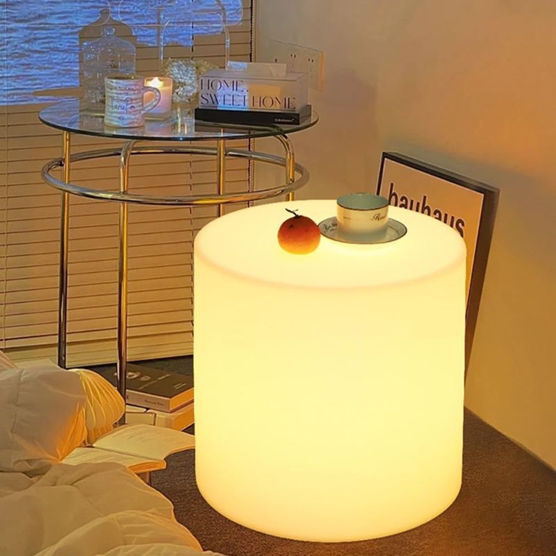 Photo 1 of 16-in Cordless LED Cylinder Stool, Rechargeable Dimmable RGB Color Changing Cylinder Glow Chair w/Remote, Versatile LED Side Seat End Table, Waterproof Round Chair Light Mood Lamp for Home Patio Party
