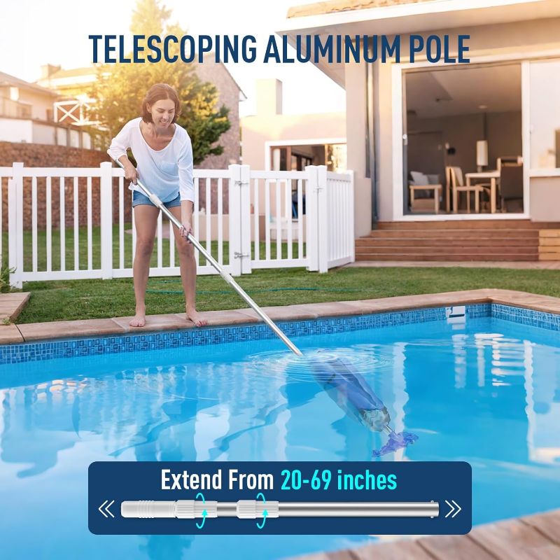 Photo 1 of 2025 Upgraded Handheld Pool Vacuum Cleaner for Above Ground & Inground Pools - Cordless Pool Cleaner w/18.5GPM Suction, Telescoping Pole(20-69in), 2 Brush Heads - Ideal for Spas & Hot Tubs

