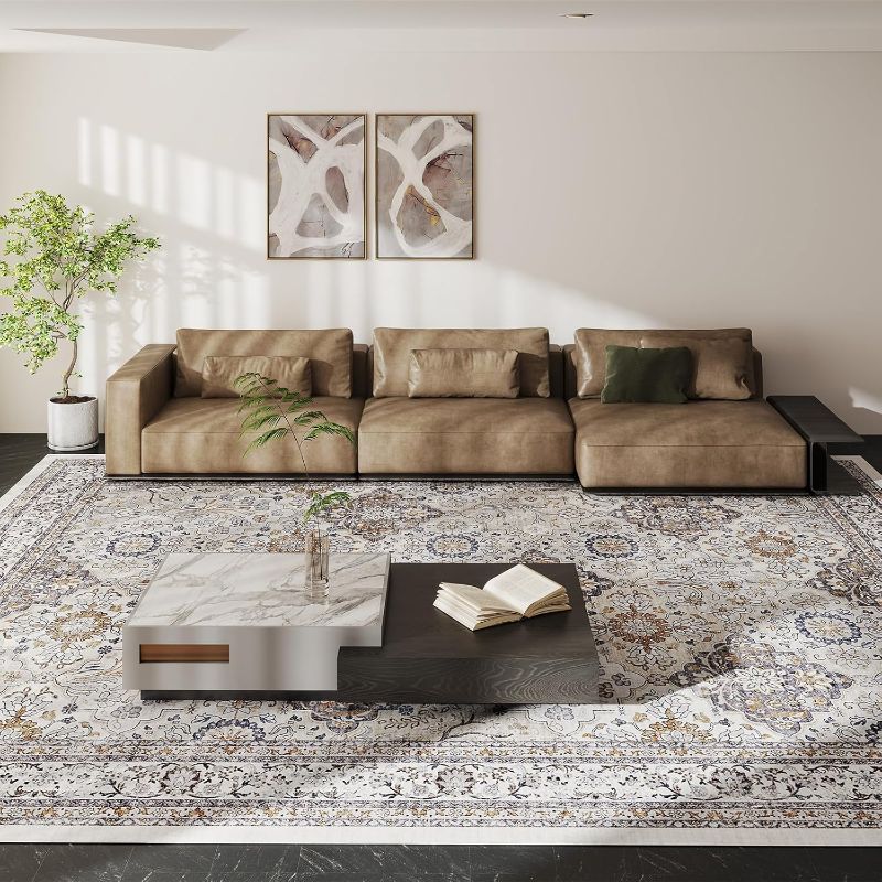 Photo 1 of Vipfree Vintage 8x10 Washable Area Rug, Low-Profile Large Area Rug with Non-Slip Backing & Durable Edge Binding, Pet-Friendly Carpet, Large Rug for Living Room, Bedroom, Dinning Room
