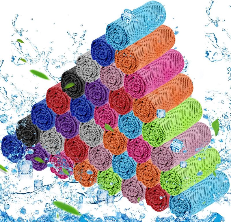 Photo 1 of MENOLY 50 Pack Cooling Towels, Cooling Towels for Neck and Face, Sweat Microfiber Towel Soft Breathable Towel for Gym, Yoga, Camping, Running, Fitness, Workout & More Activities
