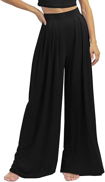 Photo 1 of Womens Wide Leg Pants Casual Palazzo Flowy Pleated Trouser Woman Elastic High Waisted Loose Fit Lounge Pant Comfy Small 