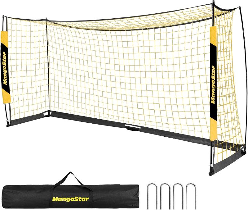 Photo 1 of MangoStar Soccer Goal, 12X6 FT Soccer Goal for Backyard Portable Net Collapsible Metal Base, Quick Set Up Soccer Net for Indoor Outdoor Practice Training with Carry Bag
