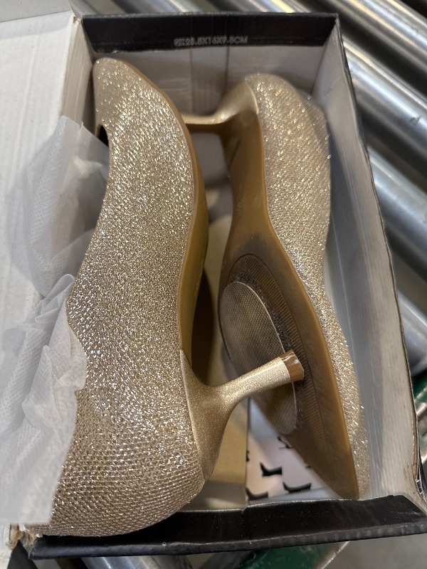 Photo 1 of mysoft Kitten Heels for Women Low Heel Pumps 2 Inch Closed Toe Wedding Dress Shoes Gold Size 8- USED 