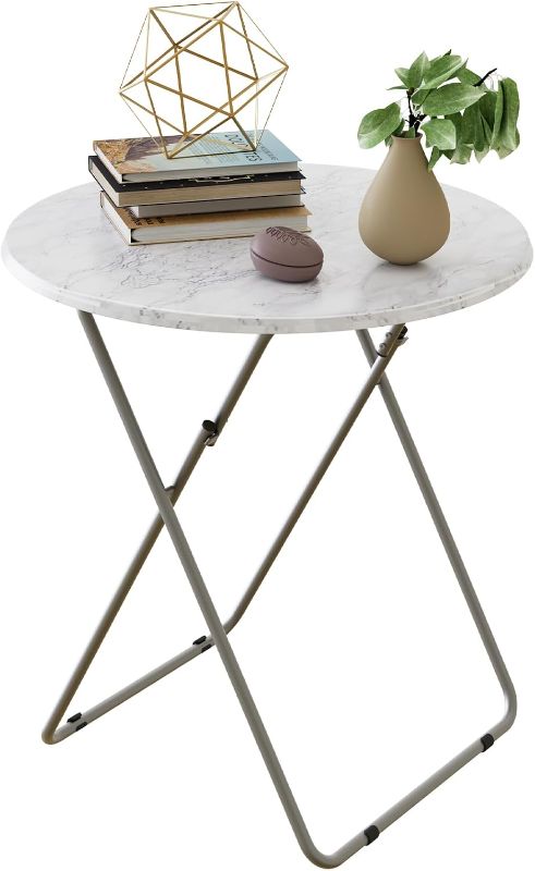 Photo 1 of White Marble Folding Tray Table Round Tv Trays 17.5 x 17.5 x 26 in
