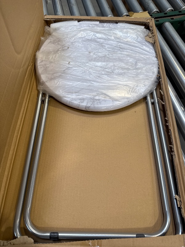 Photo 1 of White Marble Folding Tray Table Round Tv Trays 17.5 x 17.5 x 26 in
