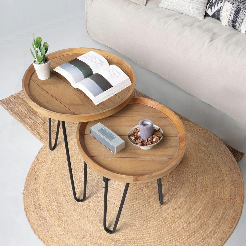 Photo 1 of Oakrain Round Wood Nesting Coffee Table Side Tables Set of 2
