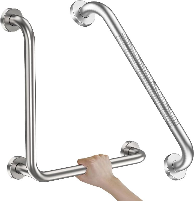 Photo 1 of Brushed Nickel Angled Grab Bar 16 Inch, Zepolu Stainless Steel L-Shaped Safety Grab Rail, Bathroom Mobility Aid Handrail, Wall Mounted Balance Support Assist Shower Handle for Senior Elderly Handicap
0