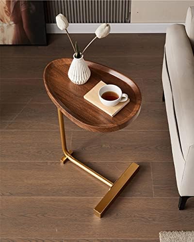 Photo 1 of WANLIAN C Shaped Small Side Table End Table TV Tray Table 23inch with Metal Frame Brown+Gold