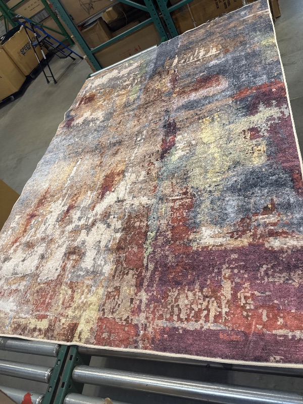 Photo 1 of  Modern Abstract 5x7 Area Rugs for Living Room, Washable Bedroom Rug Soft Non Slip Low Pile, Faux Wool Contemporary Carpet for Indoor Floor Decor Home Office Dining Room,Red/Multi
