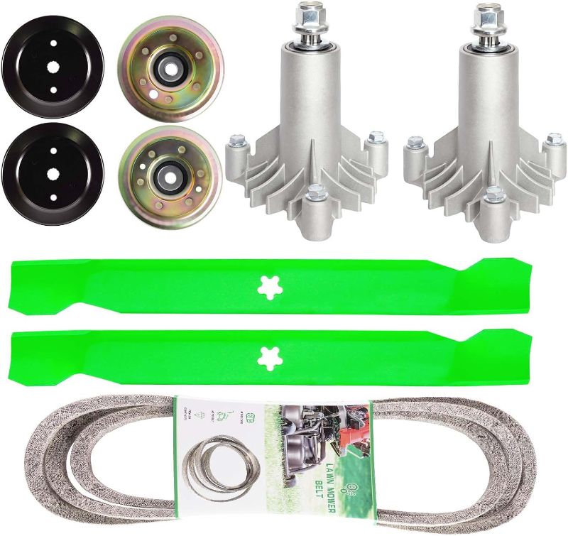 Photo 1 of Deck Rebuild Kit for A YP C raftsman 42 Inch LT1000 LT2000 Riding Mower (2) 130794 Spindle (2) Blade 134149 (1) 144959 95 1/2 Inch Belt and Pulleys 2 153535 Deck Idler 1 173438 Idler 1 173437 Idler
