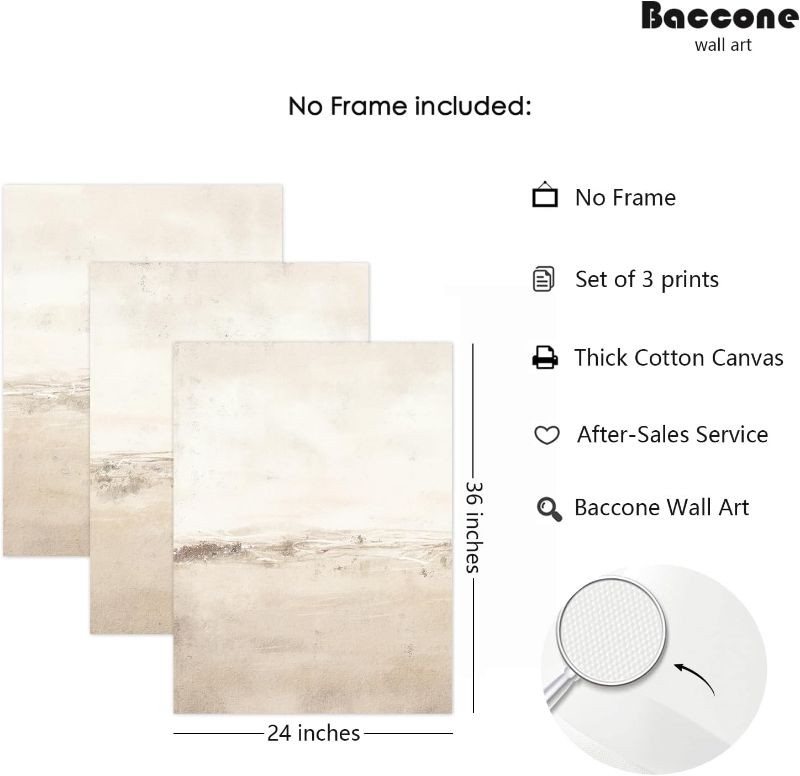 Photo 1 of Baccone Beige Abstract Wall Art Set of 3 Neutral Canvas Wall Art Prints Boho Abstract Picture Modern Abstract Art Wall Decor Minimalist Artwork for Living Room Beroom Decor 24x36 Inch Unframed
