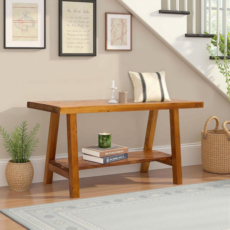 Photo 1 of Warmiehomy Solid Wood Bench, 30” Rustic Farmhouse Entryway Bench for Living Room Dining Room Hallway Closet Room, Indoors & Outdoors Bench

