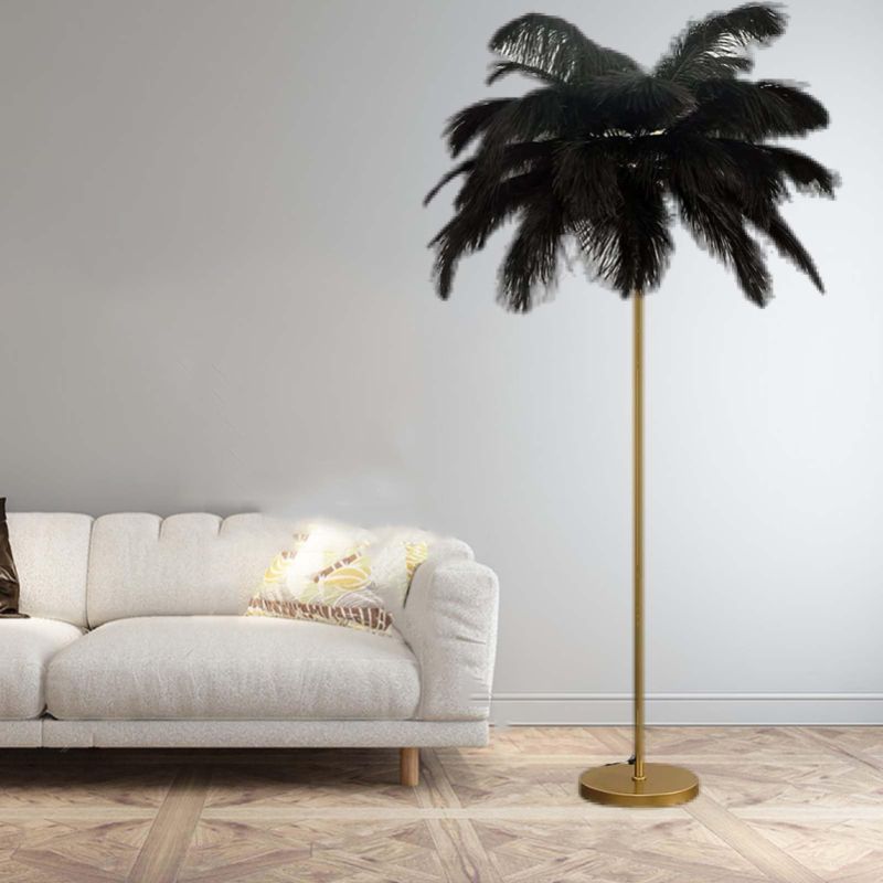 Photo 1 of YUOXU Feather Floor Lamp,50 Piece,Natural Ostrich Feather Floor Lamp for Living Room Bedroom,63?(160cm) Height, 3 Color Temperatures Christmas Decoration House Warming Gifts New Home Decor (Black)