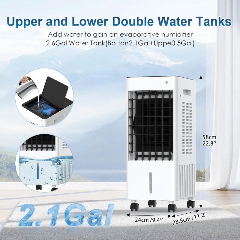 Photo 1 of Portable Air Conditioners, Evaporative Air Cooler, 3-Side Air Intake Portable AC Unit w/ 8L Larger Water Tank, 3 Speeds, 60°Oscillation,7.5H Timer, Swamp Cooler for Room Home Office